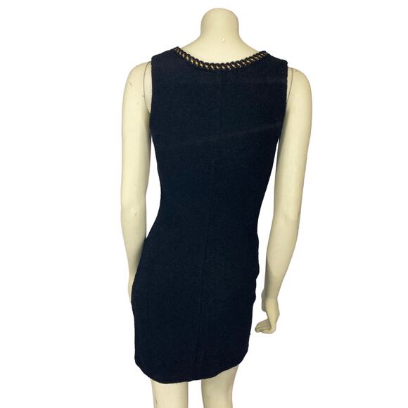 Betsey Johnson Luxe boucle black dress gold braided trim virgin wool size medium - Picture 6 of 12